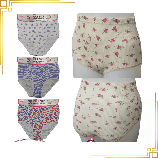 Ladies Underwear Brief Floral Printed Knickers 100% Cotton