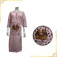 Ladies Cute Bears Front Button Neck Nightdress