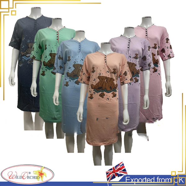 Ladies Front Button Teddies Night Dress S-3XL