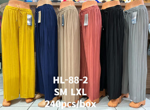 LADIES ITALIAN PLEATED LONG WIDE LEG TROUSER PANTS DIGITAL RIBBED