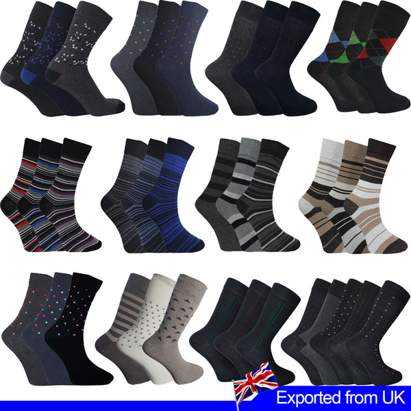 Men's Designer Diabetic Socks Non Elastic Cotton 3 6 12 Pairs